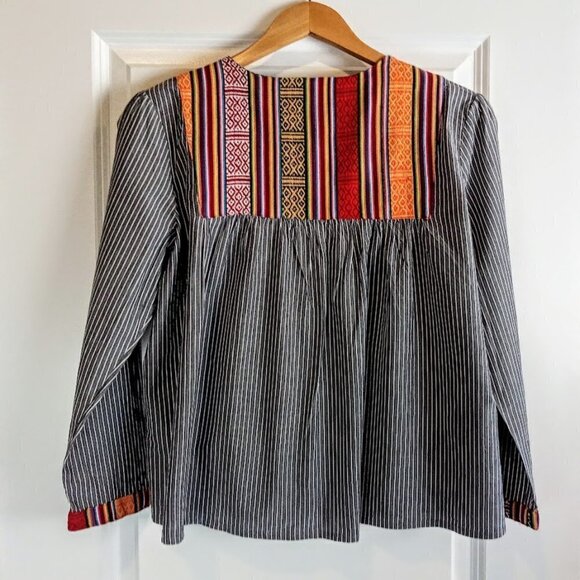 Bare Denim Embellished Grey Striped Tie Front Cotton Jacket - Picture 3 of 8